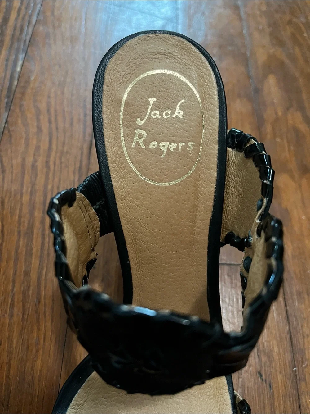 Jack Rogers Black Luccia Scalloped Wedge Sandals